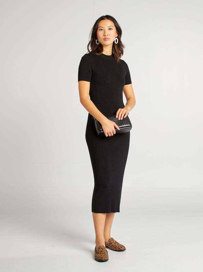 Vestido midi canelado Preto - Kiabi