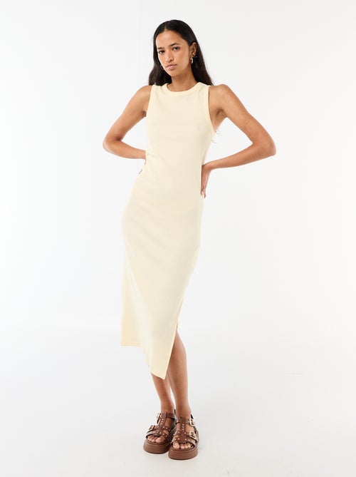 Vestido midi canelado sem mangas - Kiabi