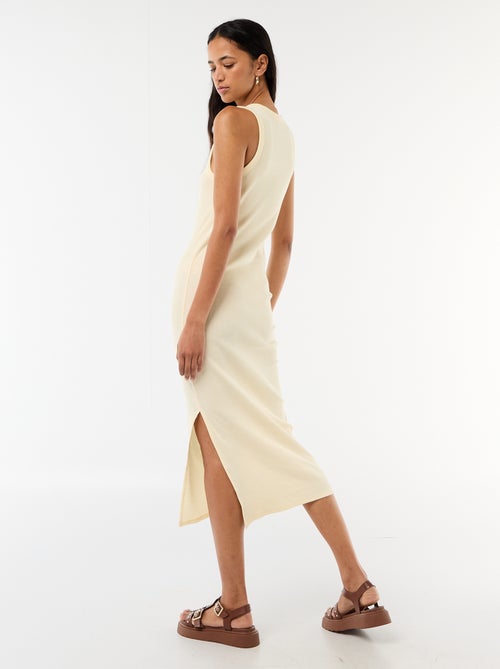 Vestido midi canelado sem mangas - Kiabi