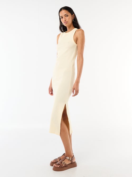 Vestido midi canelado sem mangas - Kiabi