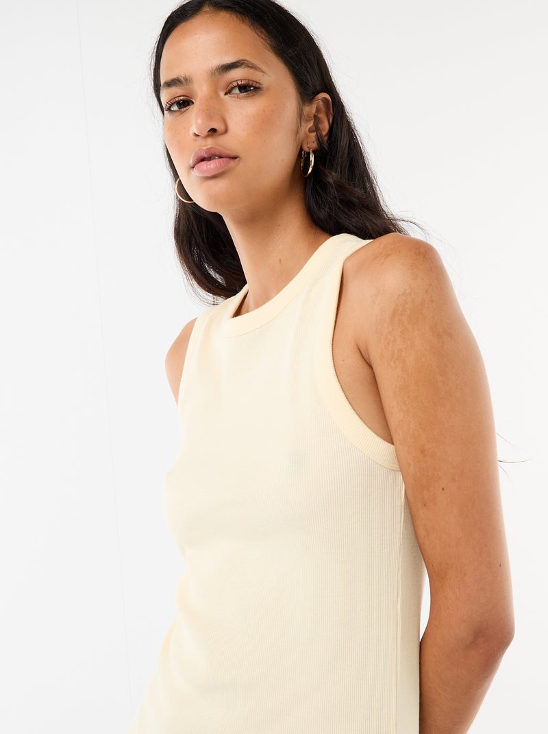 Vestido midi canelado sem mangas Amarelo - Kiabi