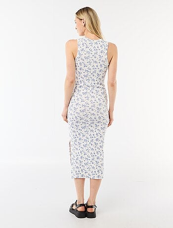 Vestido midi canelado sem mangas