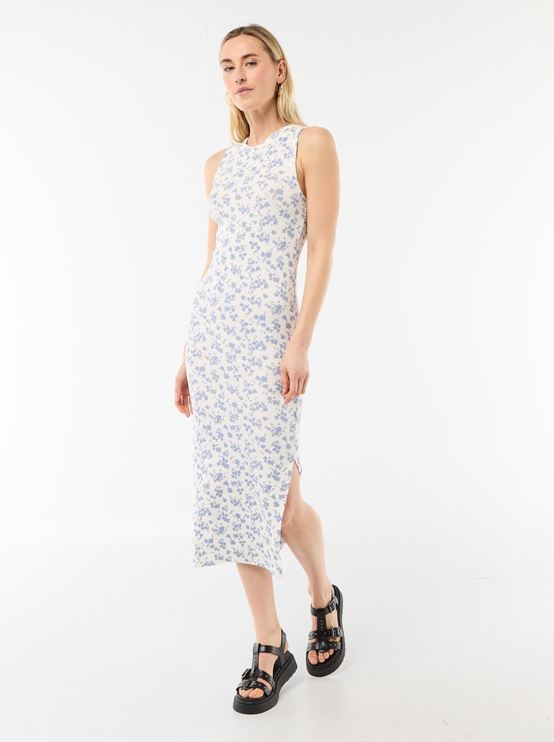 Vestido midi canelado sem mangas Bege - Kiabi
