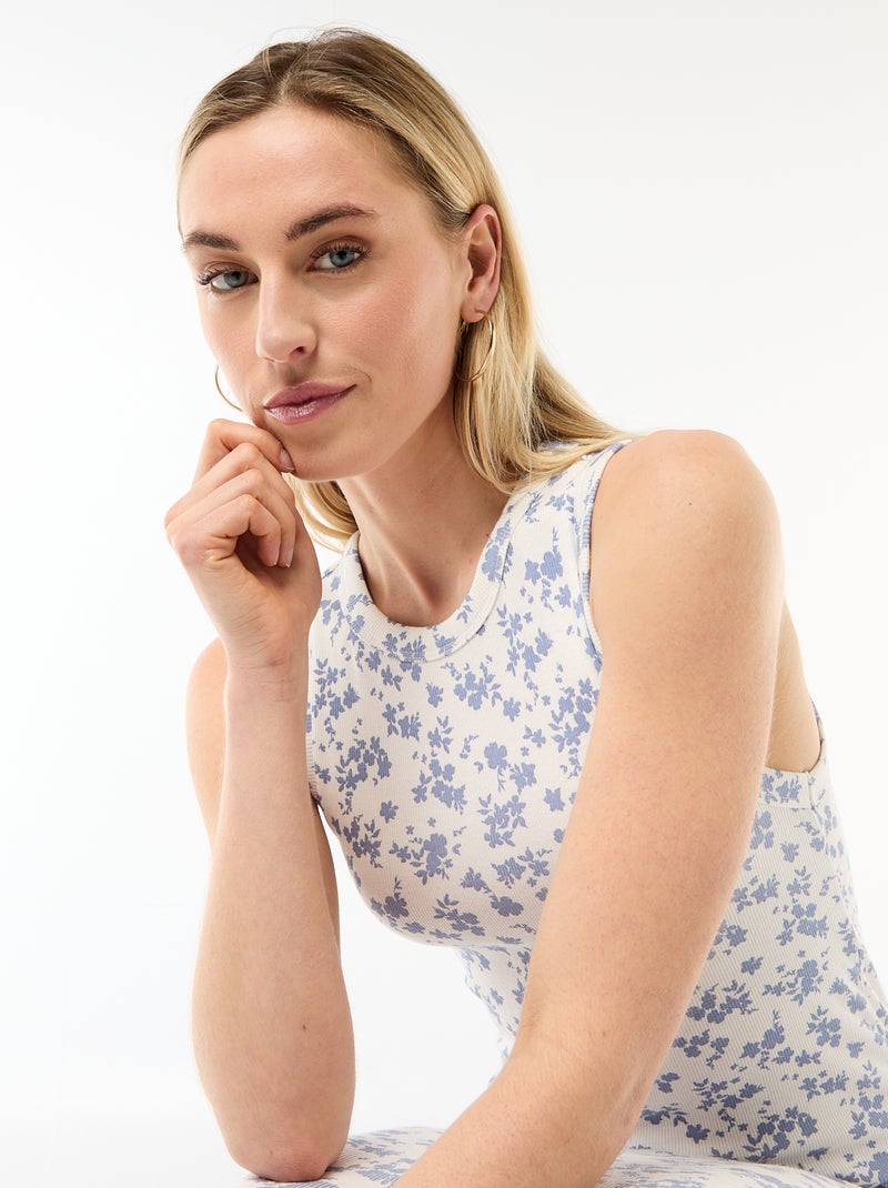 Vestido midi canelado sem mangas Bege - Kiabi