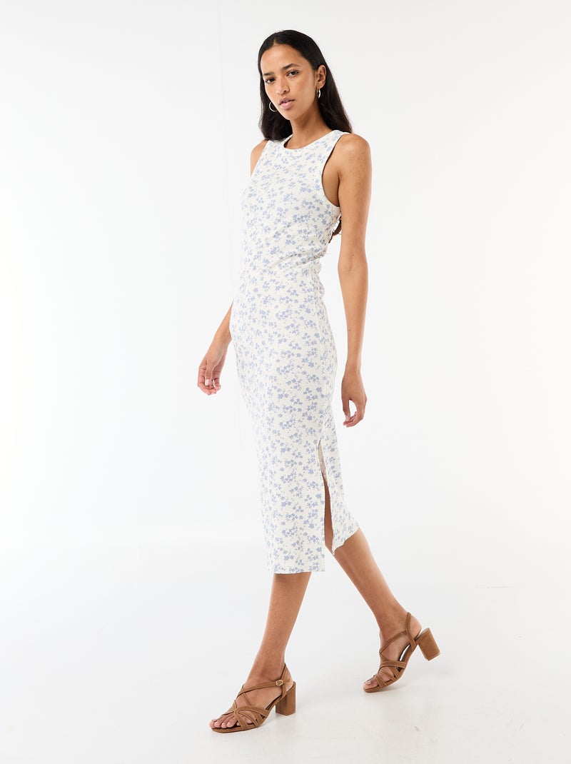 Vestido midi canelado sem mangas Bege - Kiabi