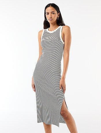 Vestido midi canelado sem mangas