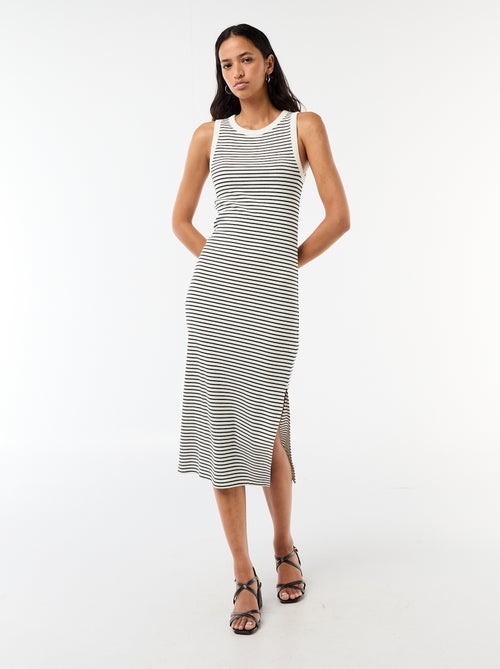 Vestido midi canelado sem mangas - Kiabi