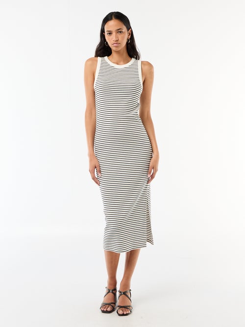 Vestido midi canelado sem mangas - Kiabi