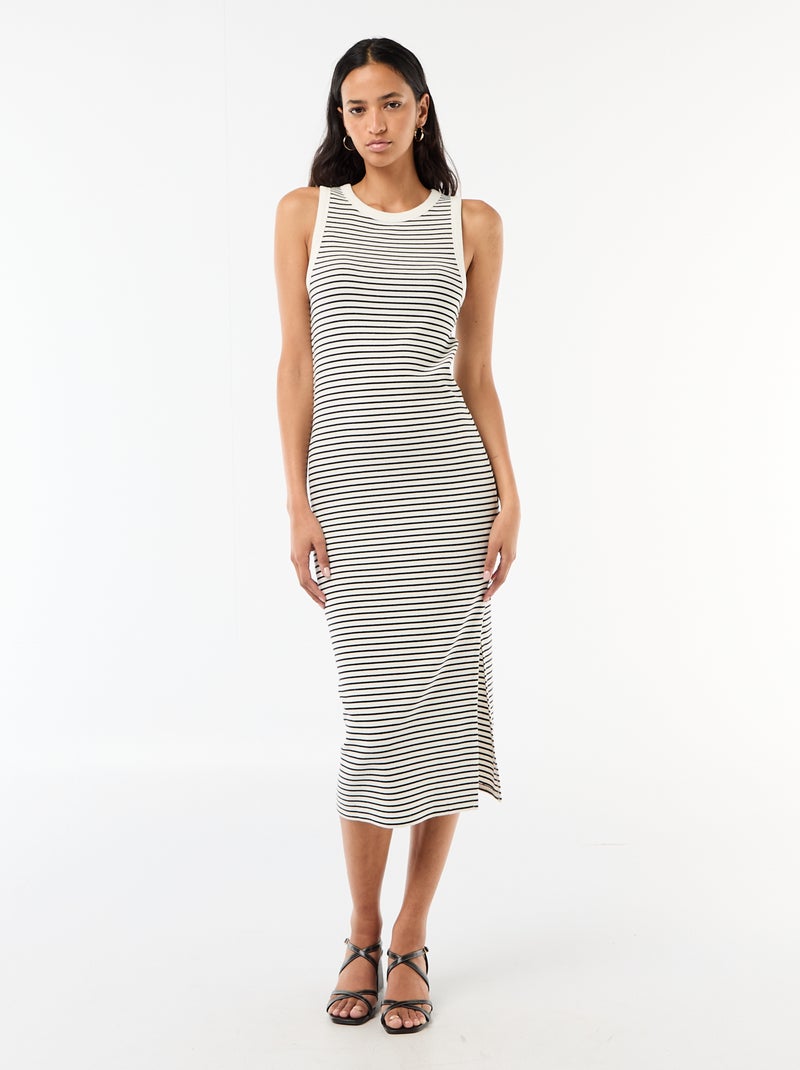 Vestido midi canelado sem mangas Branco - Kiabi