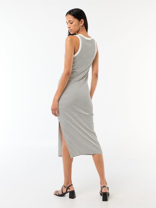 Vestido midi canelado sem mangas - Kiabi