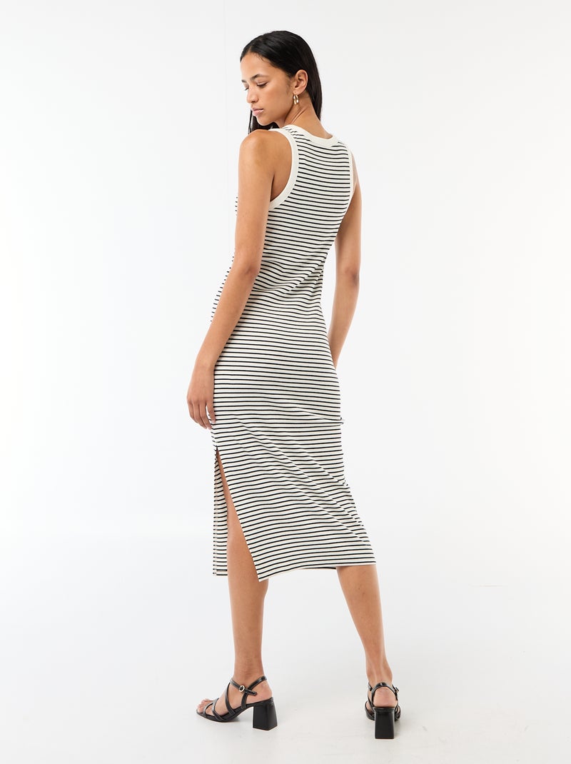 Vestido midi canelado sem mangas Branco - Kiabi