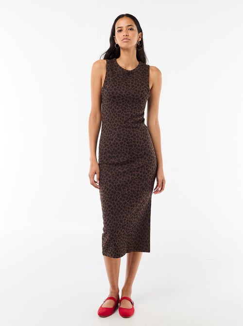 Vestido midi canelado sem mangas - Kiabi