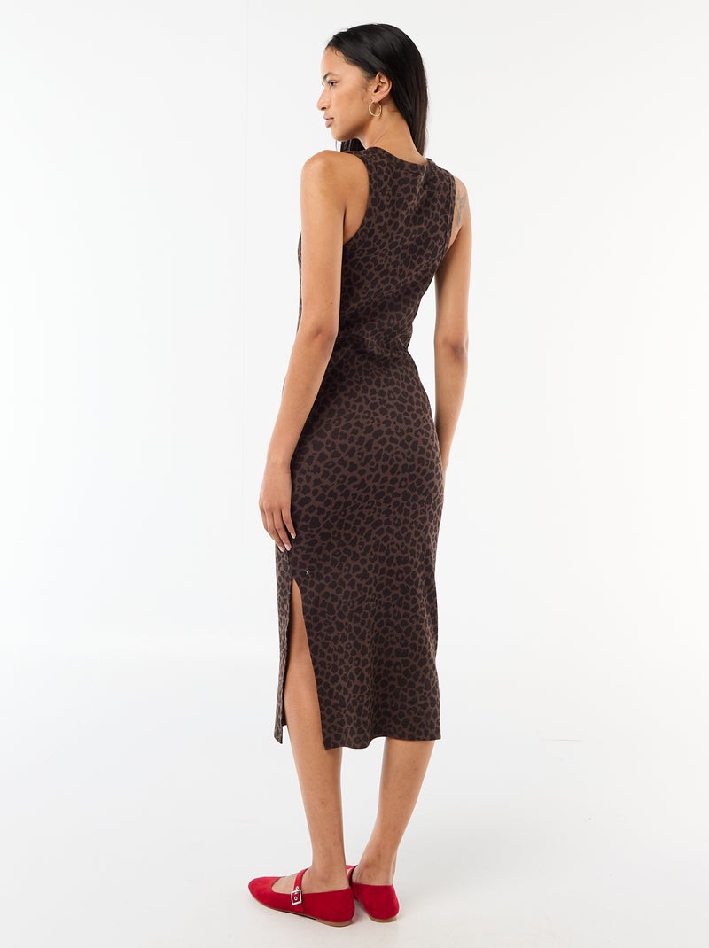 Vestido midi canelado sem mangas Castanho - Kiabi