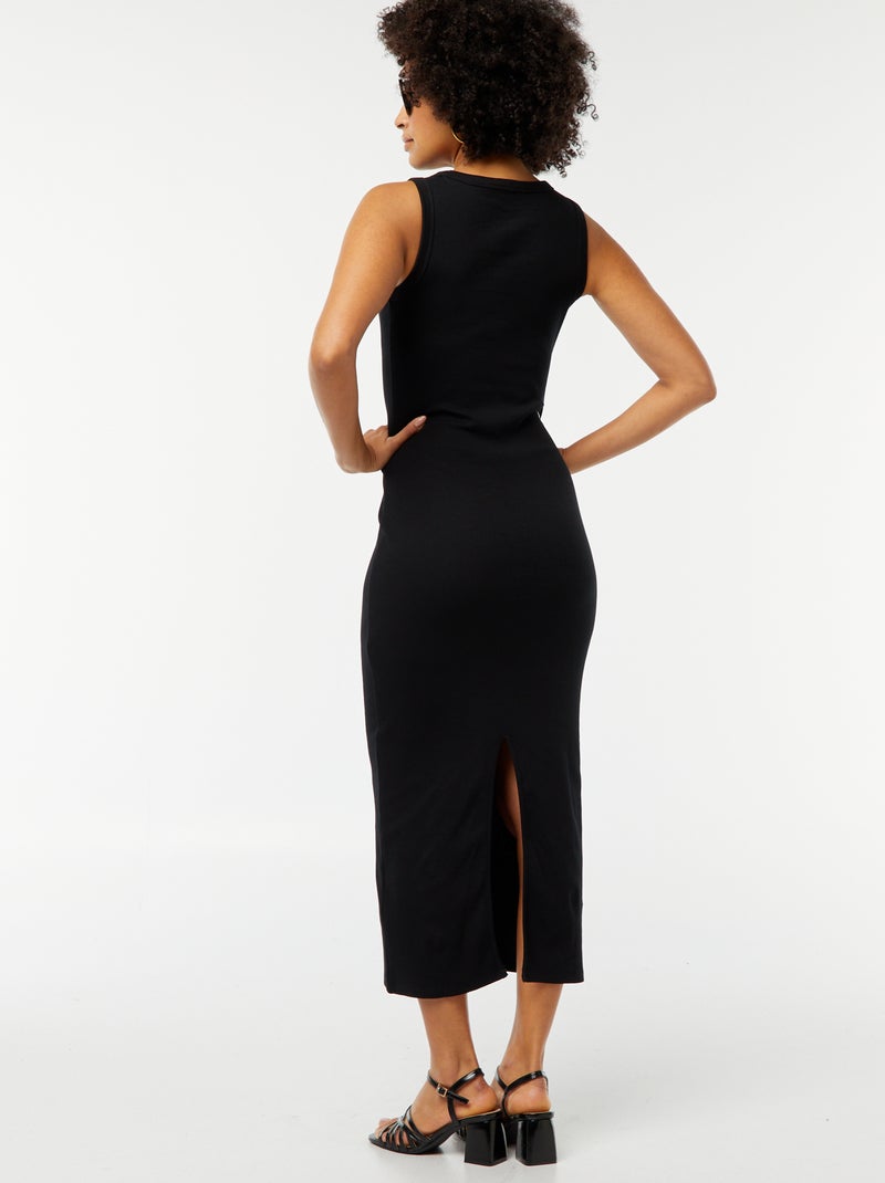 Vestido midi canelado sem mangas Preto - Kiabi