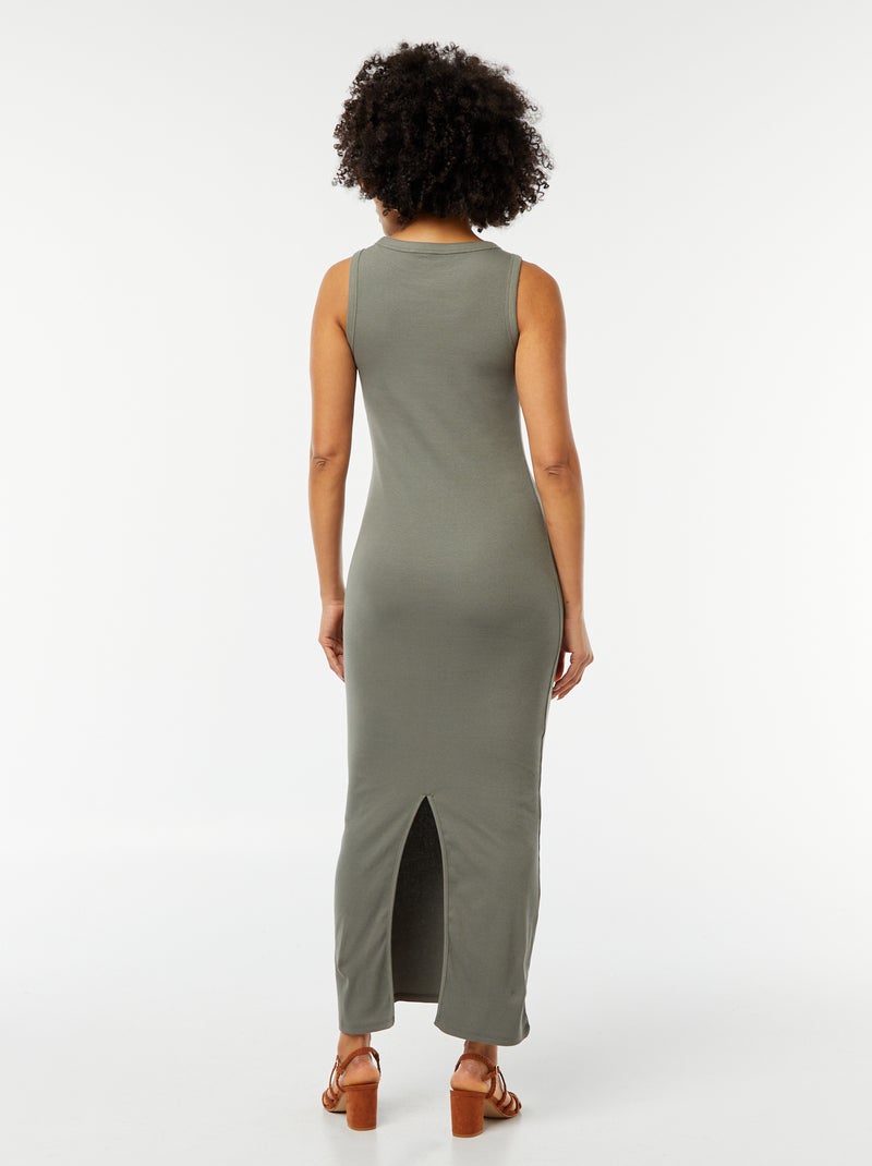 Vestido midi canelado sem mangas VERDE - Kiabi