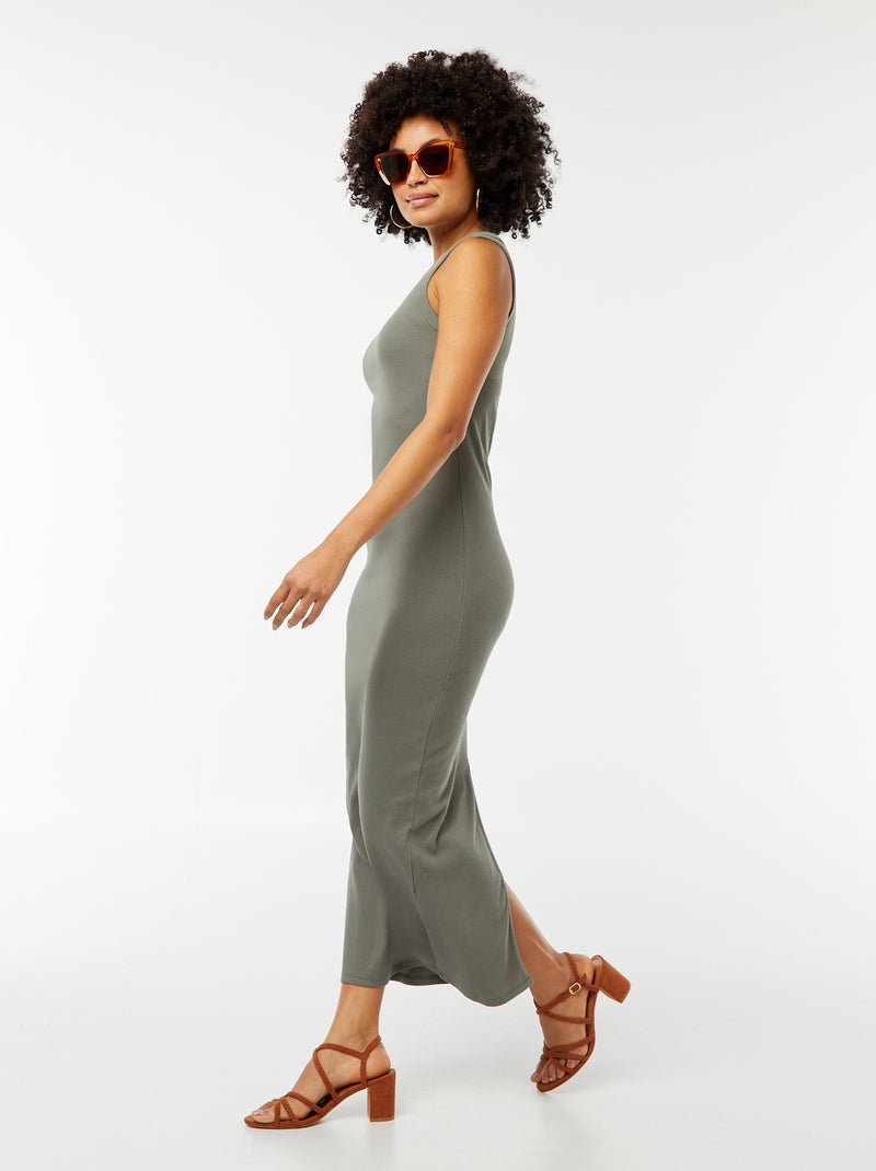 Vestido midi canelado sem mangas VERDE - Kiabi