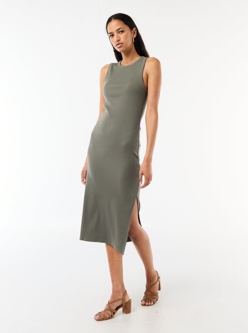 Vestido midi canelado sem mangas - Kiabi