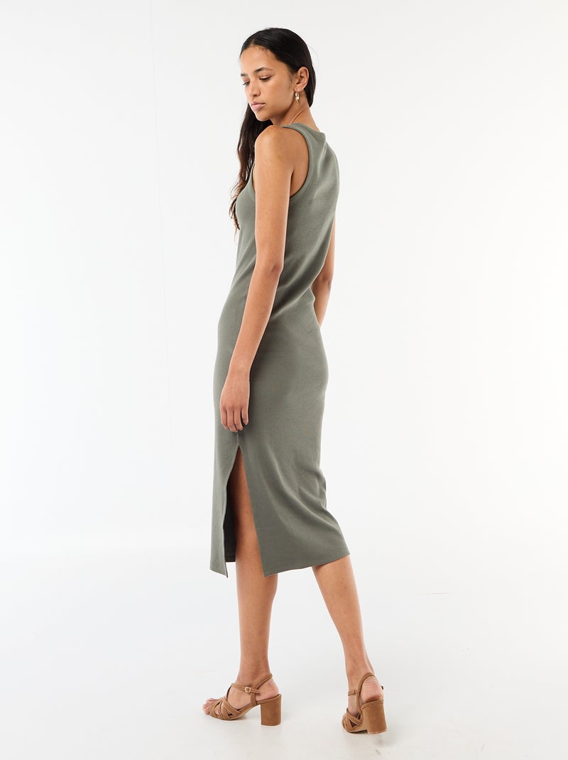 Vestido midi canelado sem mangas Verde - Kiabi