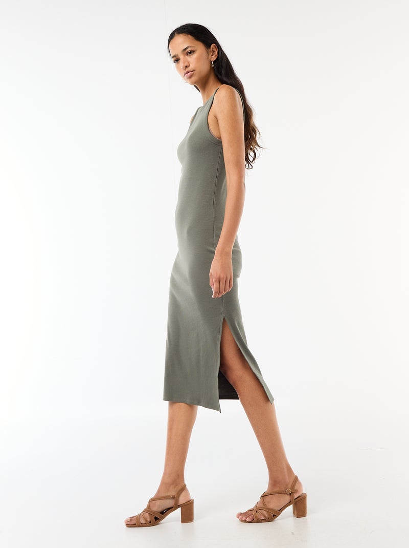 Vestido midi canelado sem mangas Verde - Kiabi