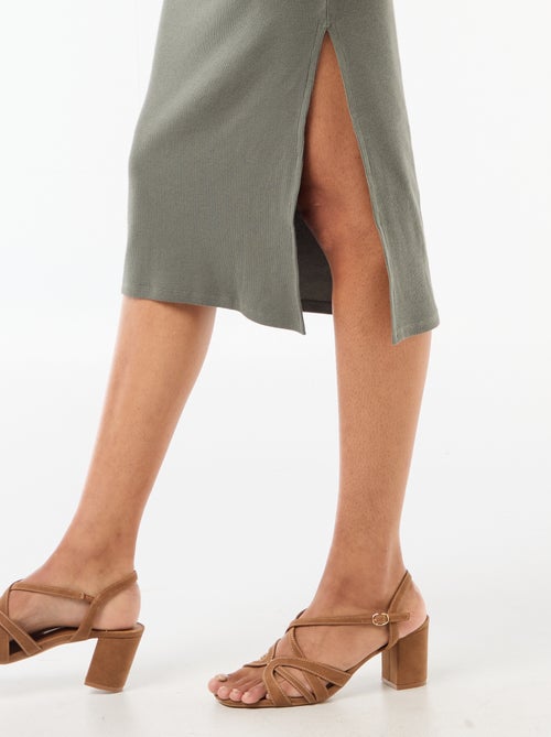 Vestido midi canelado sem mangas - Kiabi