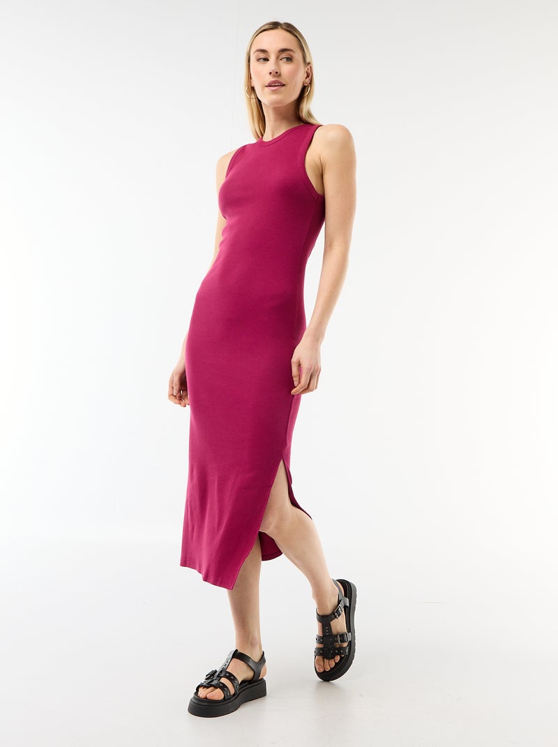 Vestido midi canelado sem mangas Vermelho - Kiabi