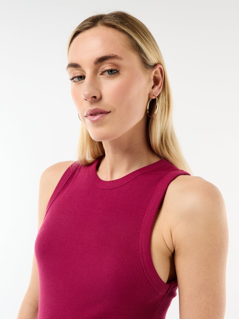Vestido midi canelado sem mangas Vermelho - Kiabi