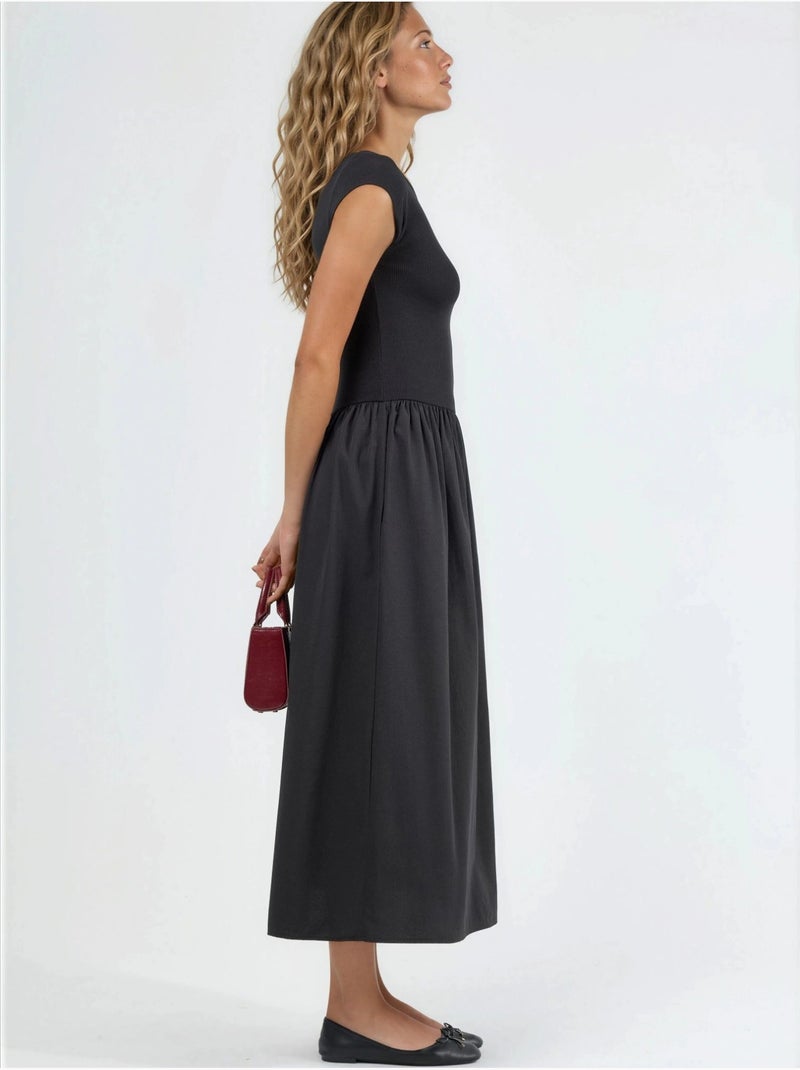 Vestido midi casual com decote redondo busem Preto - Kiabi