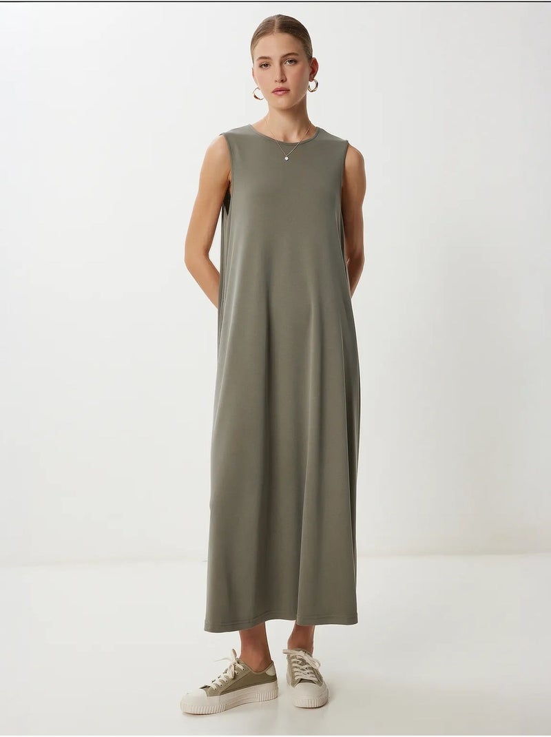 Vestido midi casual de corte solto com bolsos istanbul Cáqui - Kiabi