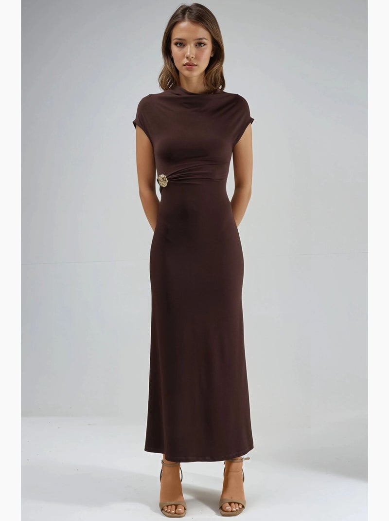 Vestido midi com acessório de pedra busem Castanho-escuro - Kiabi