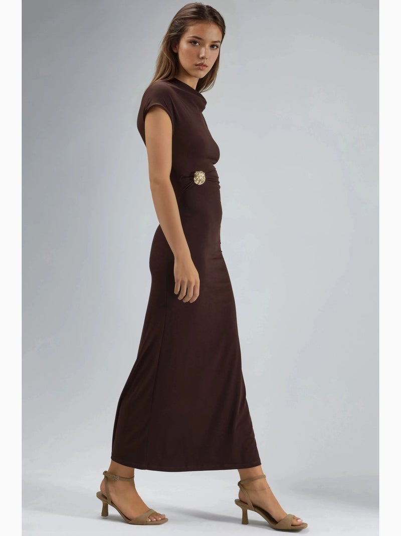 Vestido midi com acessório de pedra busem Castanho-escuro - Kiabi