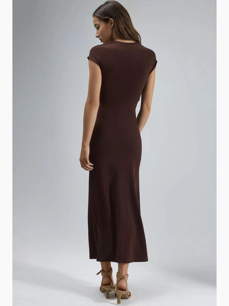 Vestido midi com acessório de pedra busem Castanho-escuro - Kiabi