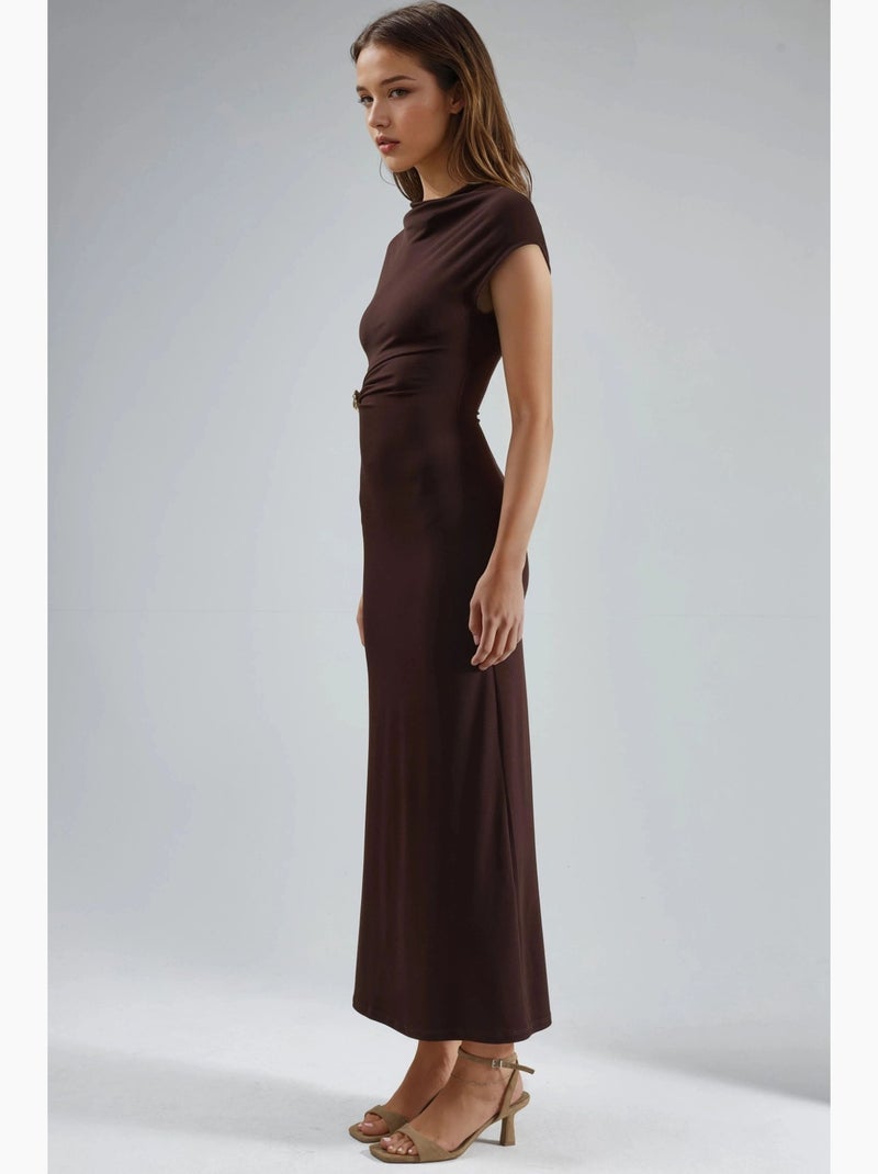 Vestido midi com acessório de pedra busem Castanho-escuro - Kiabi