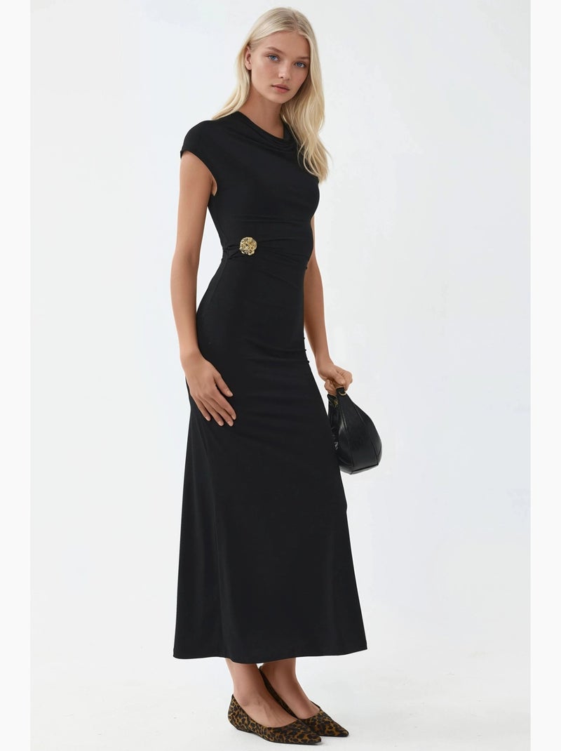 Vestido midi com acessório de pedra busem Preto - Kiabi