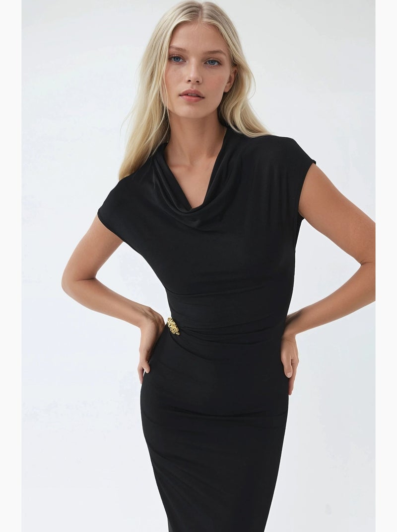 Vestido midi com acessório de pedra busem Preto - Kiabi