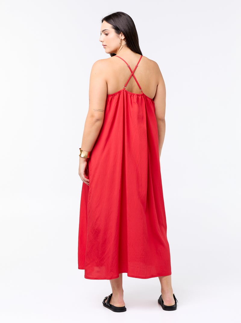 Vestido midi com alças ajustáveis Vermelho - Kiabi