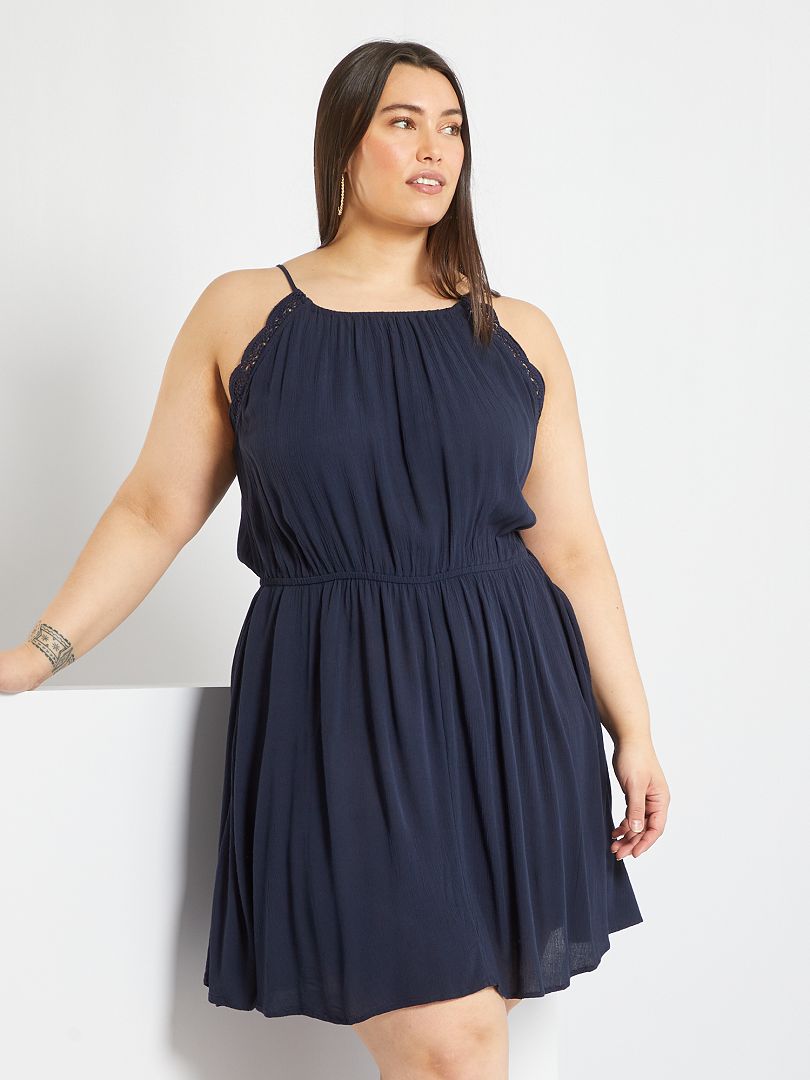 Vestido midi com alças Azul Marinho - Kiabi