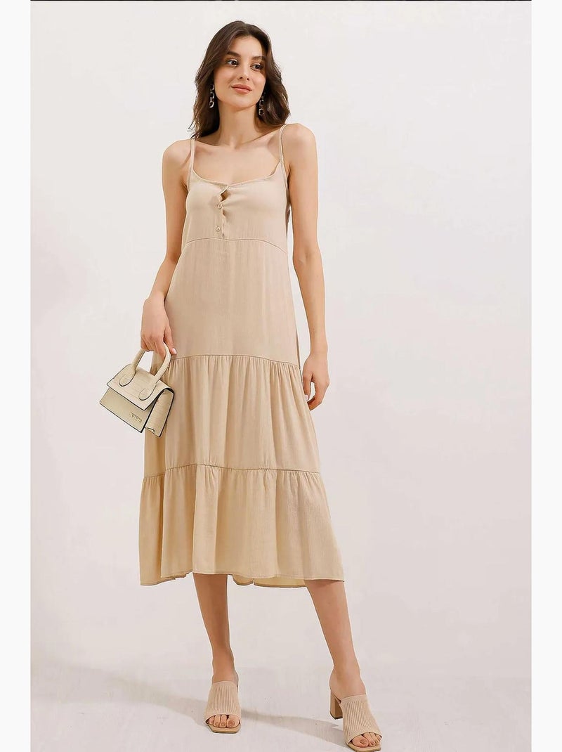 Vestido midi com alças bdart Creme - Kiabi