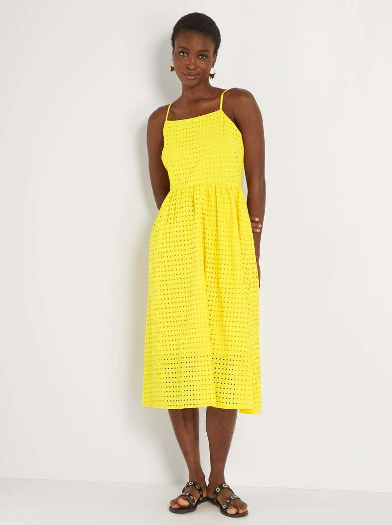 Vestido midi com alças finas Amarelo - Kiabi