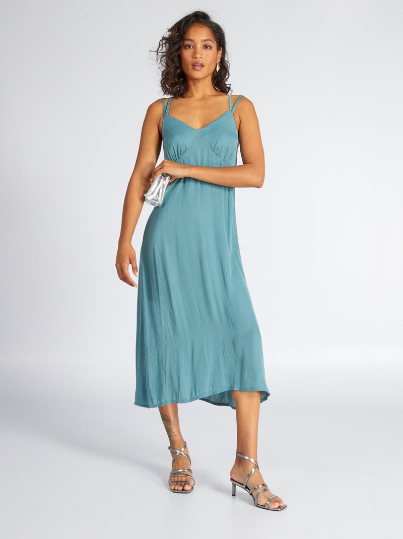 Vestido midi com alças finas AZUL - Kiabi
