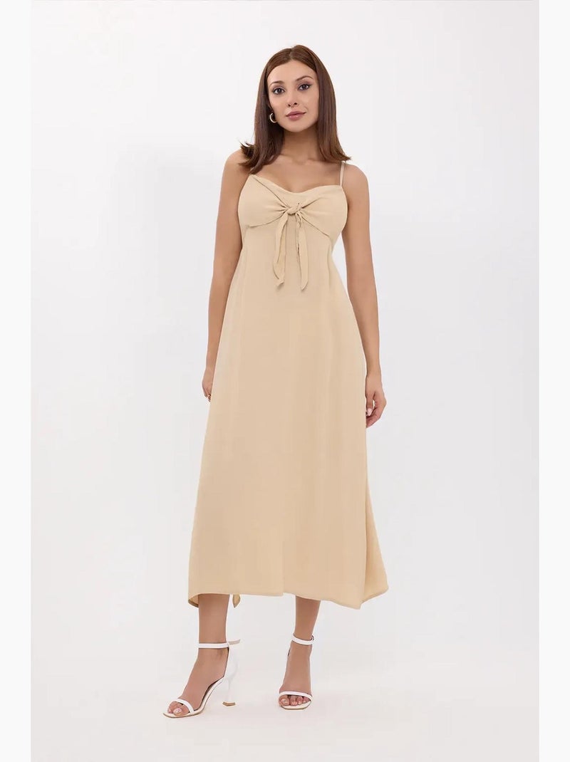 Vestido midi com alças finas e atilhos à frente hiccup Bege natural - Kiabi