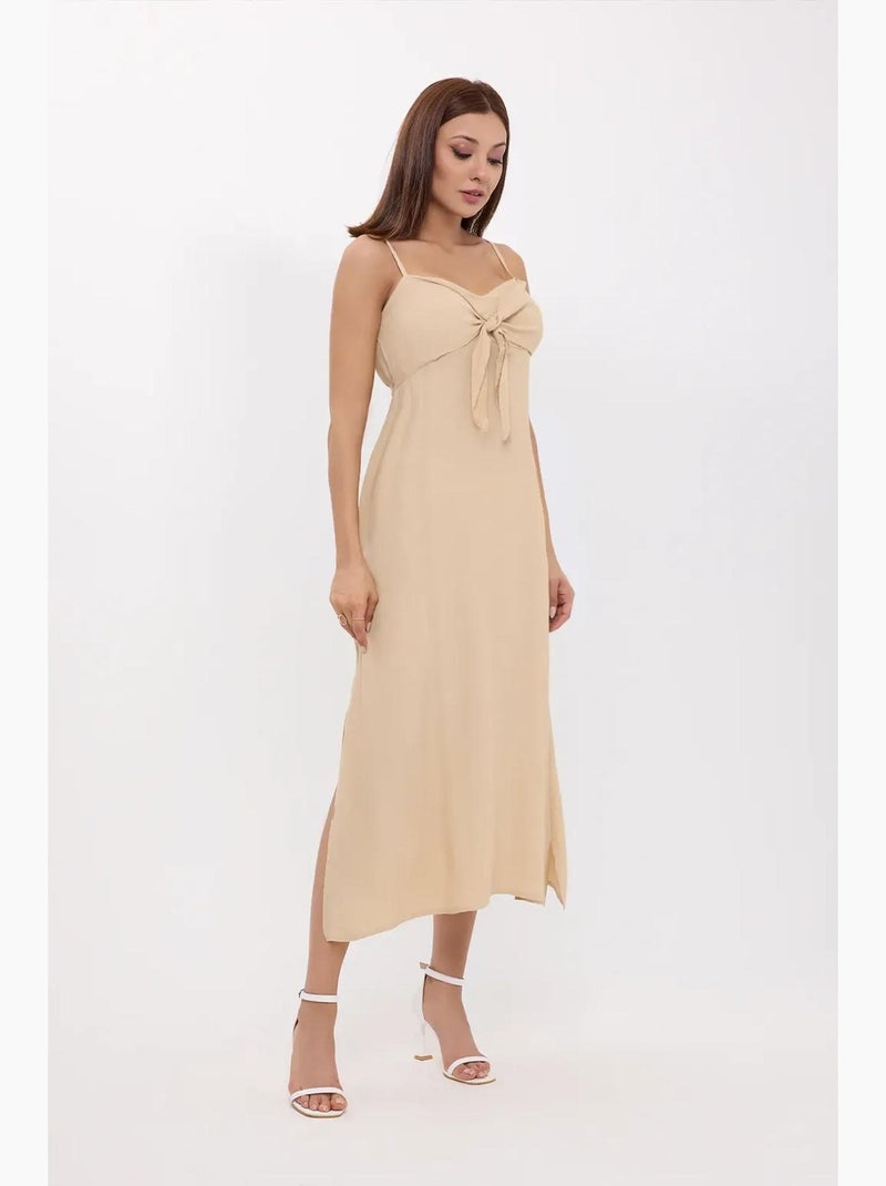 Vestido midi com alças finas e atilhos à frente hiccup Bege natural - Kiabi