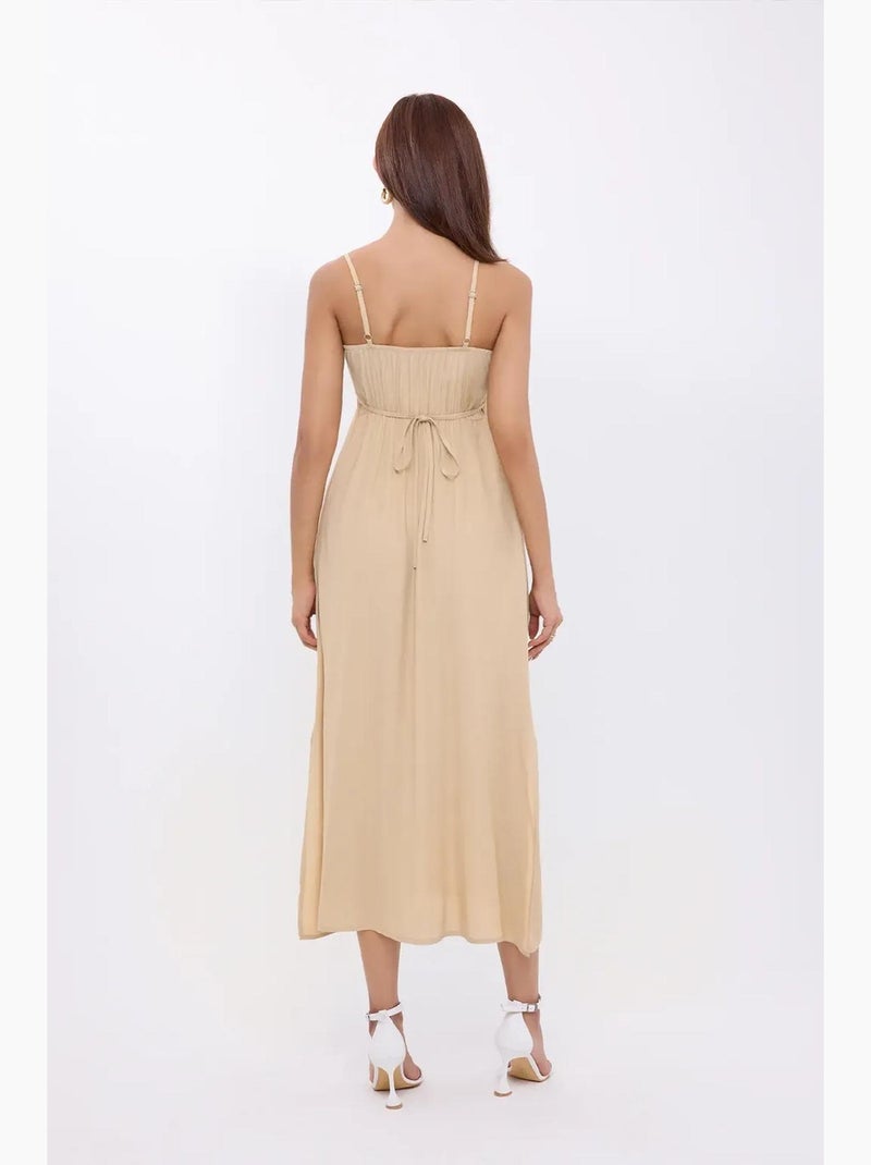 Vestido midi com alças finas e atilhos à frente hiccup Bege natural - Kiabi