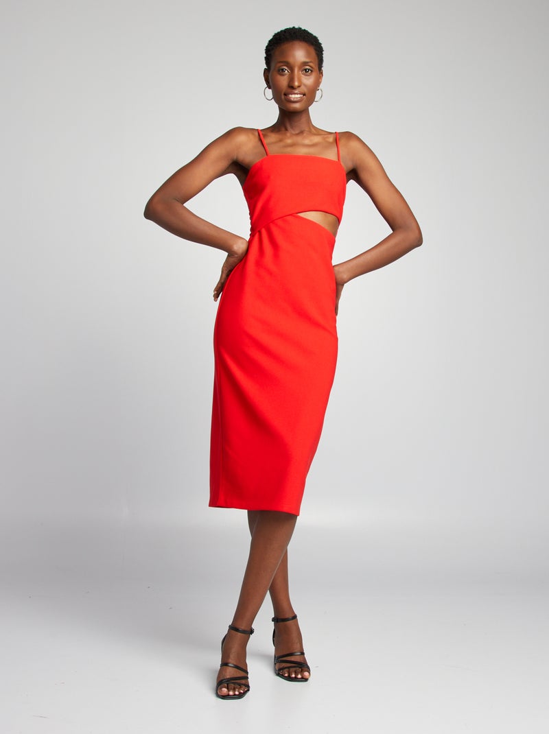 Vestido midi com alças finas Vermelho - Kiabi