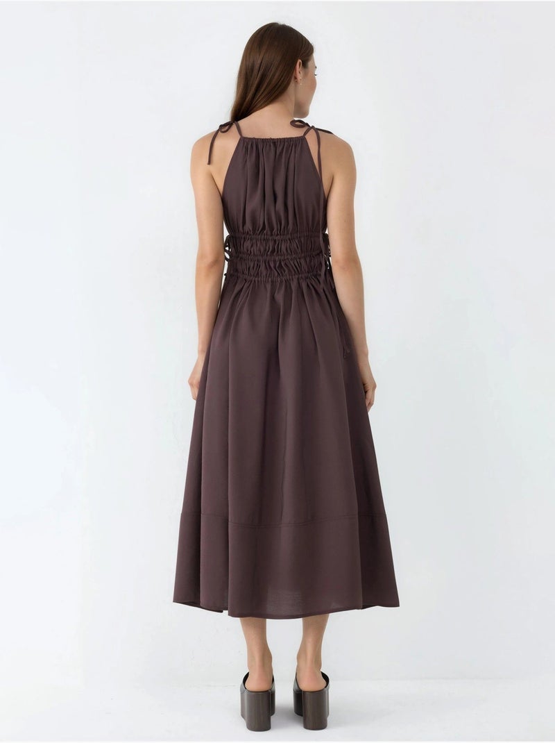 Vestido midi com alças franzidas busem Castanho-escuro - Kiabi