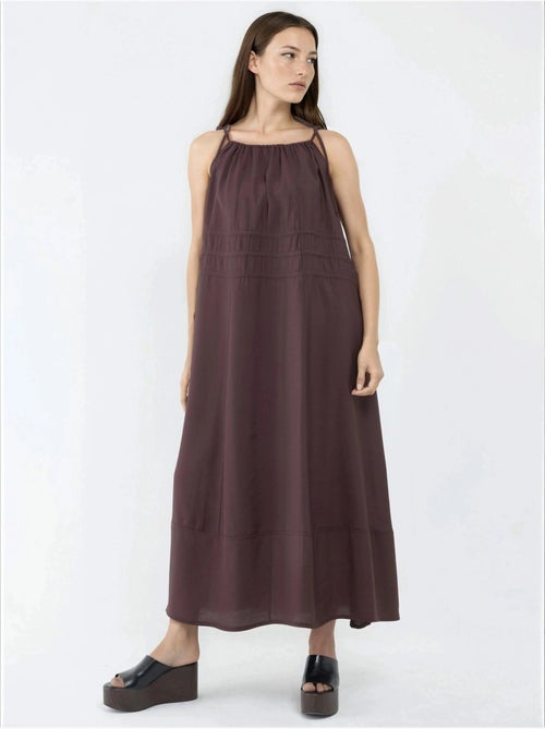 Vestido midi com alças franzidas busem - Kiabi Vestido midi com alças franzidas busem - Kiabi