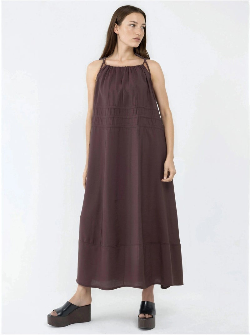 Vestido midi com alças franzidas busem Castanho-escuro - Kiabi