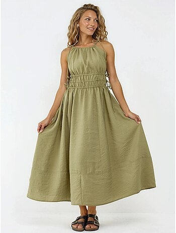 Vestido midi com alças franzidas busem