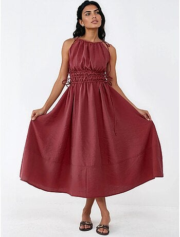 Vestido midi com alças franzidas busem