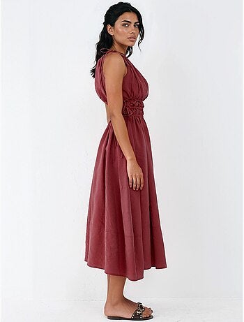 Vestido midi com alças franzidas busem