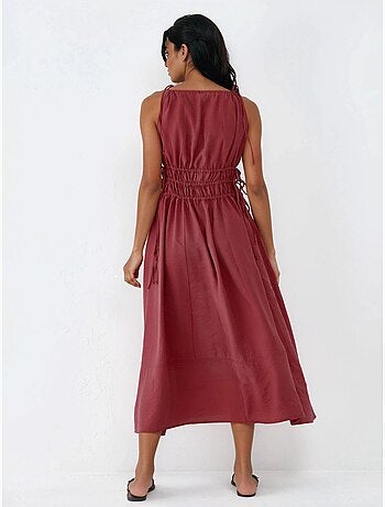 Vestido midi com alças franzidas busem